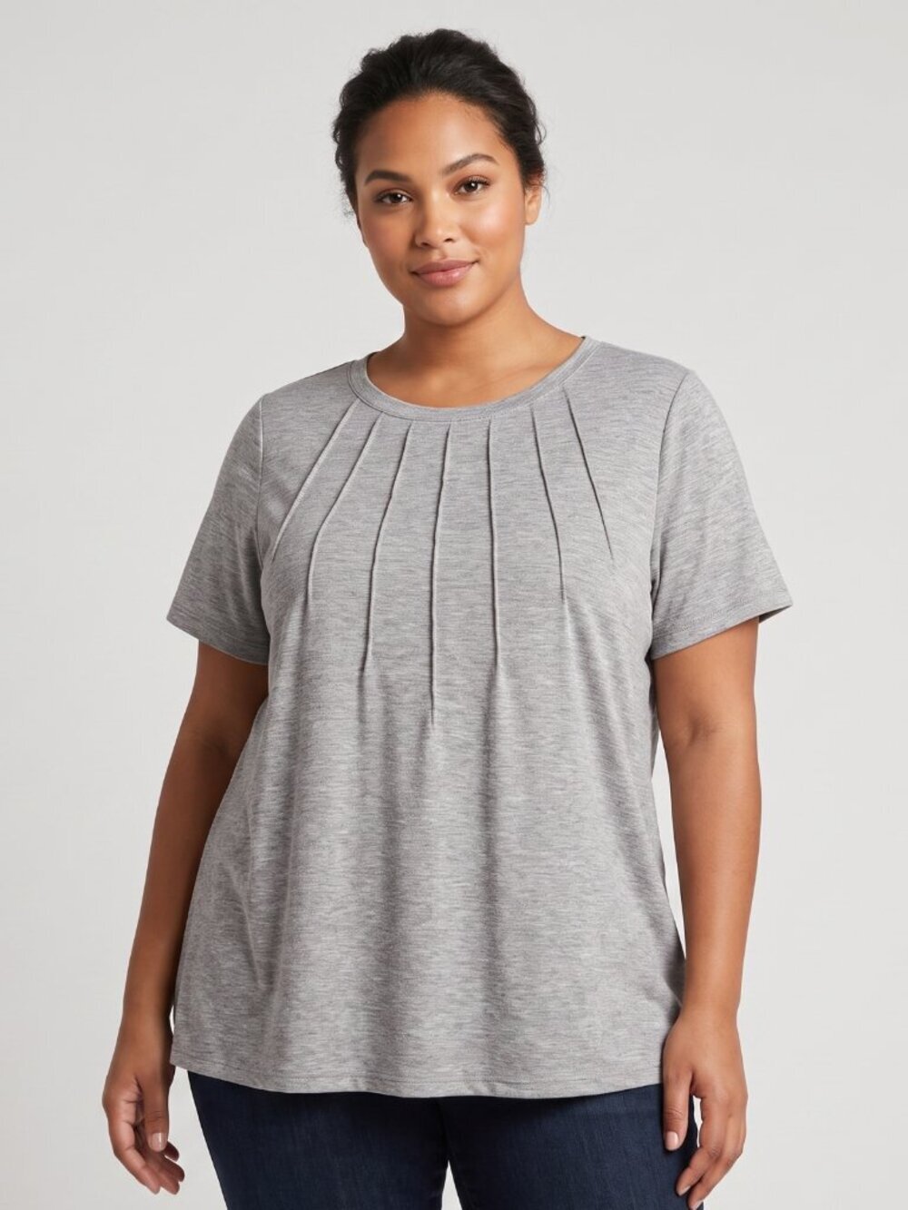 NIP | Bathrins Gray Pleated Front Short Sleeve Performance Top | XXL